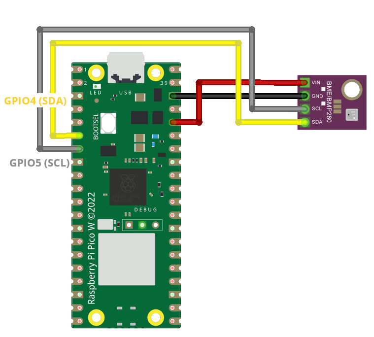 Подключение BME280 к Raspberry Pi Pico - схема соединений