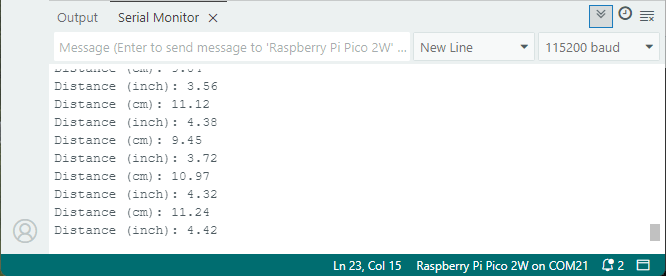 RPi Pico с ультразвуковым датчиком — показания в мониторе последовательного порта