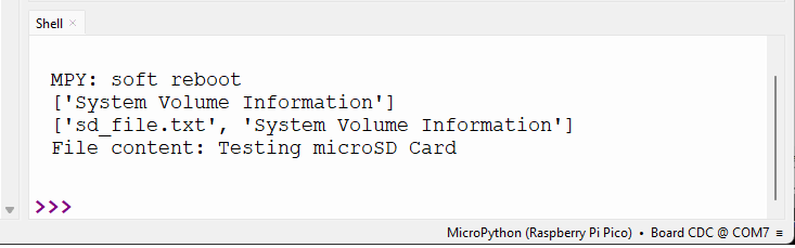 Файл MicroSD-карты создан в Thonny IDE