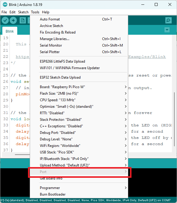 Raspberry Pi Pico — COM-порт не найден в Arduino IDE