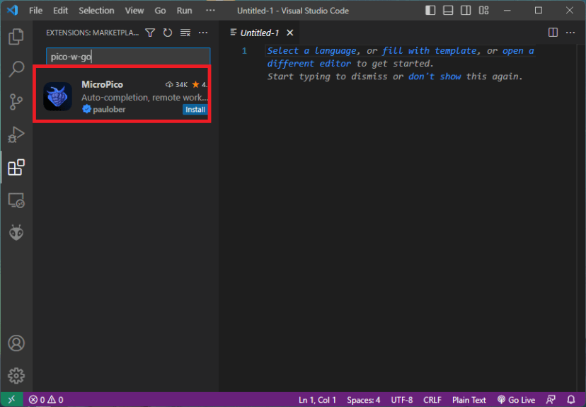 Установка расширения MicroPico в VS Code
