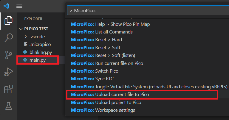 Raspberry Pi Pico MicroPico загрузка текущего файла
