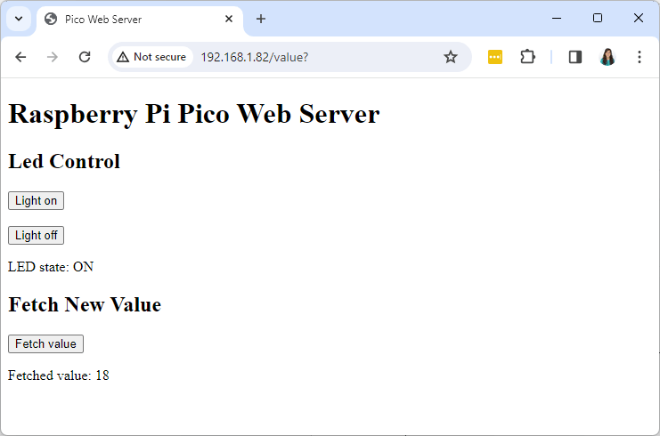 Веб-сервер Raspberry Pi Pico получение значения
