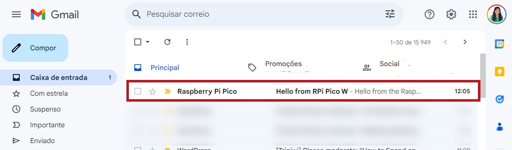 Тестовое письмо, отправленное с Raspberry Pi Pico с помощью MicroPython (входящие)