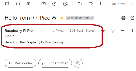 Тестовое письмо, отправленное с Raspberry Pi Pico с помощью MicroPython
