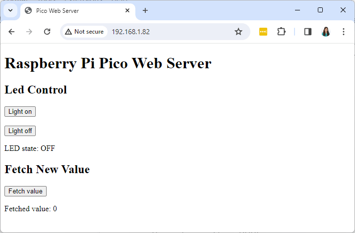 Базовый веб-сервер Raspberry Pi Pico в веб-браузере