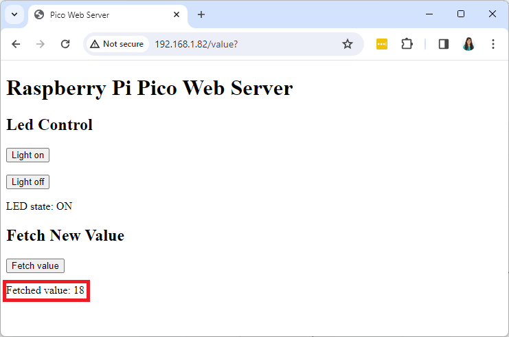 Веб-сервер Raspberry Pi Pico -- запрос нового значения