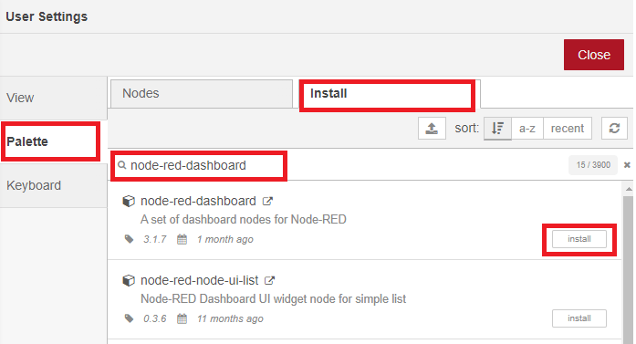 Установка палитры Node-RED Dashboard