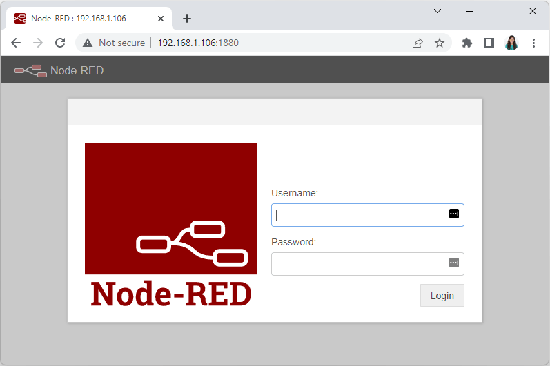 Страница входа Node-RED