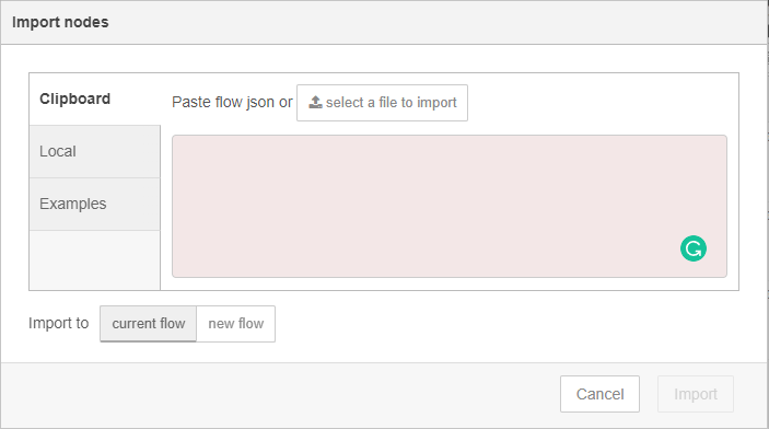 Импорт потока Node-RED