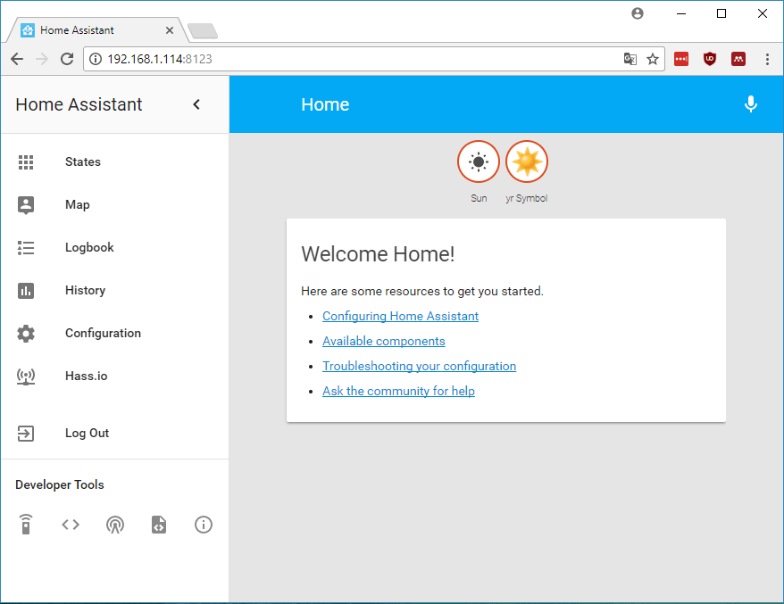 Интерфейс Home Assistant по умолчанию