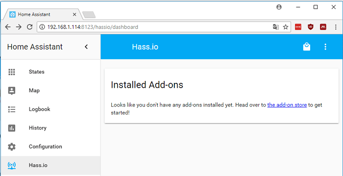 Установка дополнений Home Assistant — вкладка Hass.io