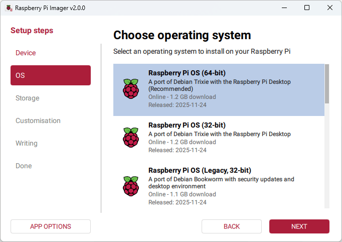 Raspberry Pi Imager — выбор ОС