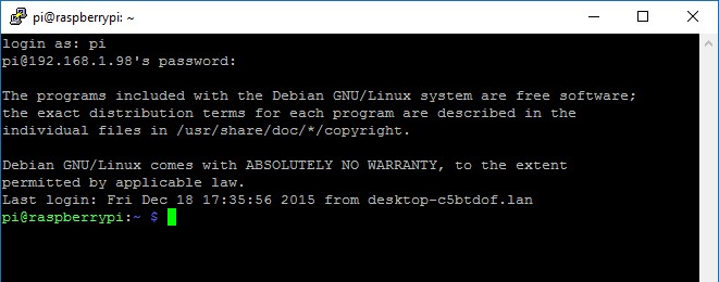 PuTTY SSH-соединение с Raspberry Pi