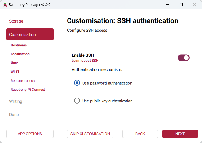 Raspberry Pi Imager — настройка SSH