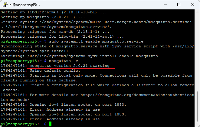 Установка MQTT-брокера Mosquitto на Raspberry Pi и проверка версии