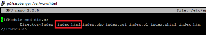 Файл dir.conf до изменения — index.html index.php