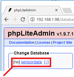 Меню базы данных sensordata — создание новой таблицы
