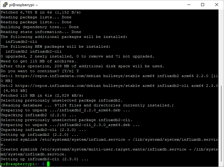 InfluxDB установлена на Raspberry Pi