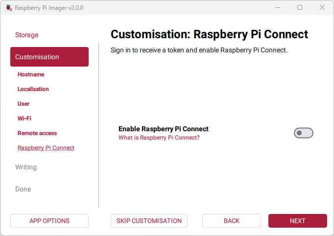 Raspberry Pi Imager - настройка Raspberry Pi Connect