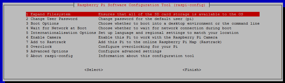 Экран raspi-config на Raspberry Pi
