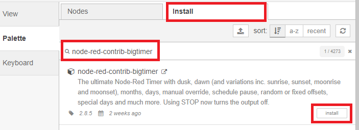 Установка Big Timer в Node-RED