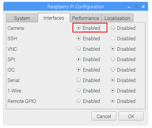 Включение камеры в Raspberry Pi Configuration