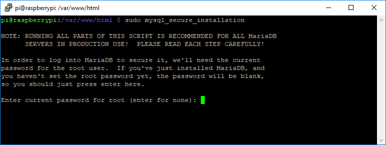 Raspberry Pi MySQL MariaDB безопасная установка