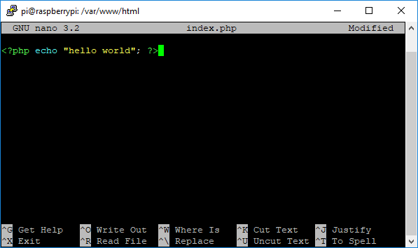 Raspberry Pi создание тестового PHP-файла Hello World