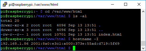 Raspberry Pi смена каталога и IP-адрес RPi