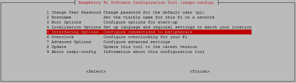 raspi-config — Interfacing Options