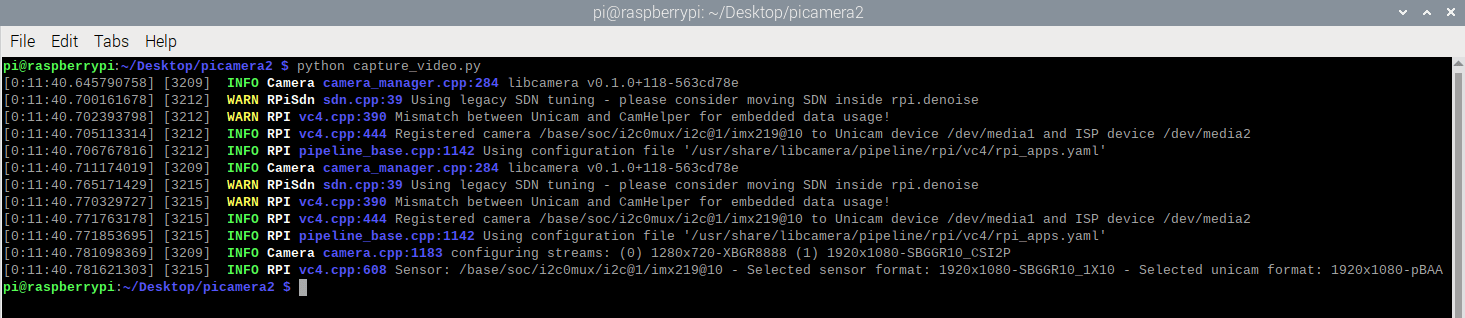 Команда Picamera2 Python для записи видео