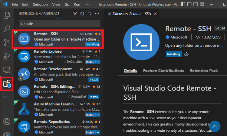 Установка расширения Remote - SSH в VS Code