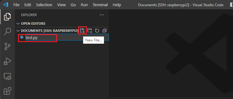 Создание нового файла Python на Raspberry Pi удалённо с помощью VS Code