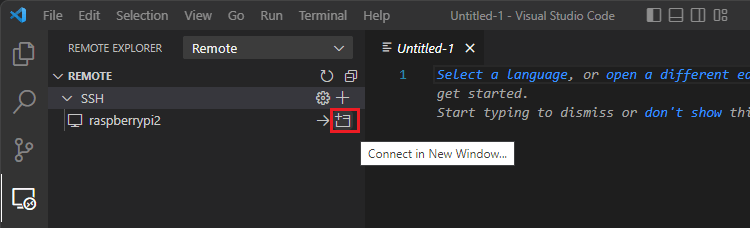 Новое удалённое подключение в новом окне VS Code
