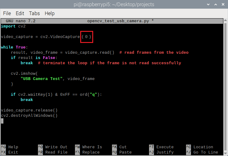 Raspberry Pi OpenCV Python-скрипт — редактирование идентификатора устройства захвата