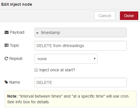 Настройка узла inject DELETE