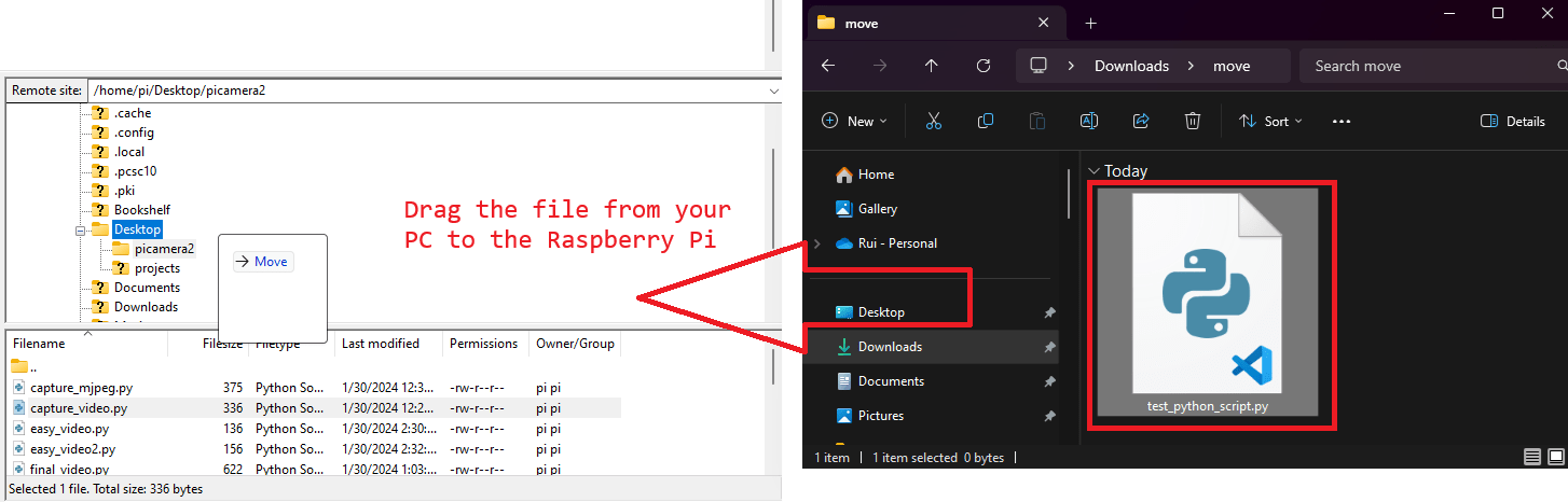 Перемещение файла с ПК на Raspberry Pi