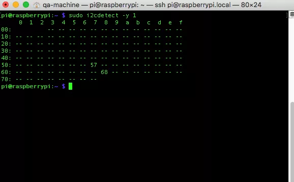 Результат i2cdetect — адрес 0x68